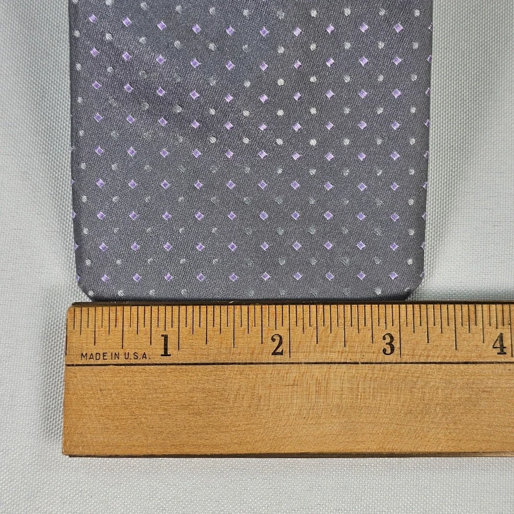 Michael Michael Kors Mens Silk Tie Grey Purple Geometric Square Pattern Necktie‎